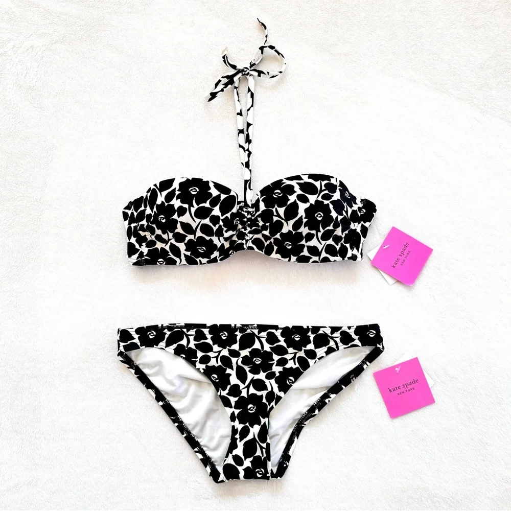 Kate Spade Ivory & Black Bikini Set in Rosy Garden